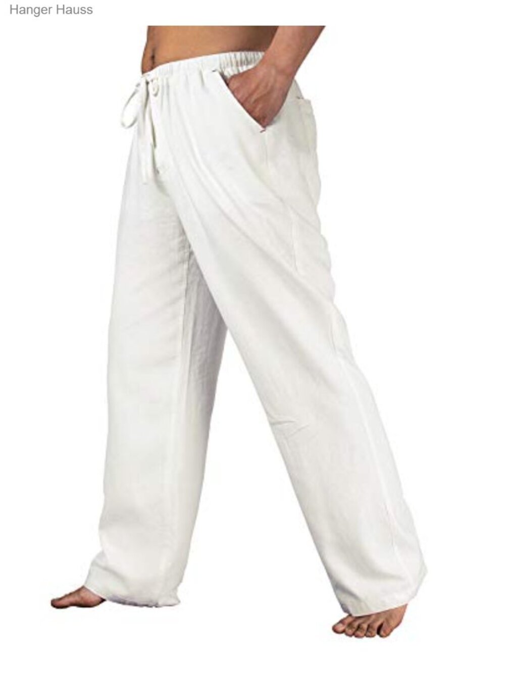 Men's Cotton Linen Casual Pants Drawstring Elastic Lightweight Beach